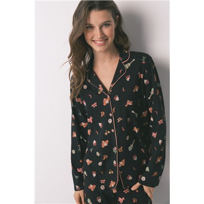 Pijama camisero algodón "Día de muertos" negro