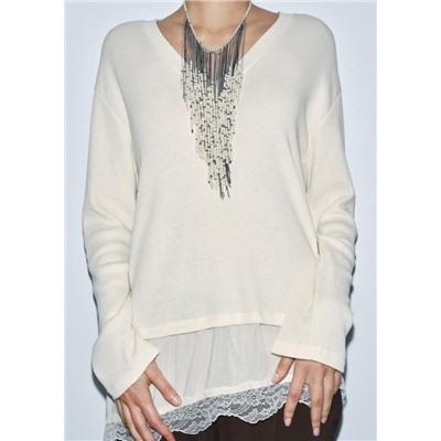CONTRAST LACE T-SHIRT