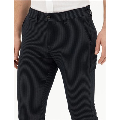 Lacivert Slim Fit Çizgili Kanvas Pantolon