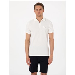 Ekru Slim Fit Örme Dokulu Polo Yaka Tişört