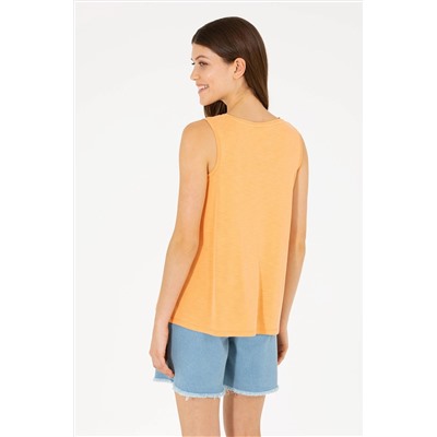 Kadın Turuncu Bisiklet Yaka Kolsuz Tişört