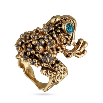 Кольцо Лягушка (кристаллы серые, зеленые; покрытие золото)