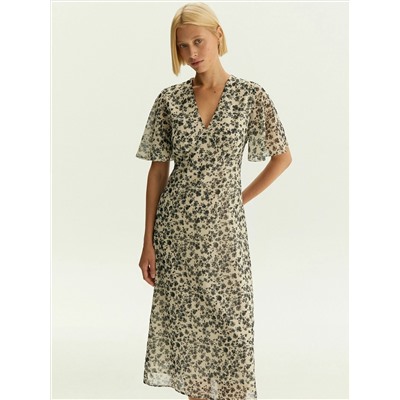 Платье миди из шифона с цветочным принтом, PL1722/contrast