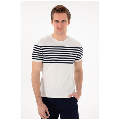 Erkek Slim Fit Bisiklet Yaka Beyaz Triko Tişört