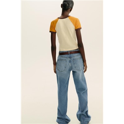 SLOGAN T-SHIRT WITH RIBBED TRIM