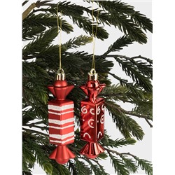 Игрушка елочная, 2 шт, 3х12 см, пластик, красная, Конфеты, New year