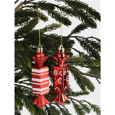 Игрушка елочная, 2 шт, 3х12 см, пластик, красная, Конфеты, New year