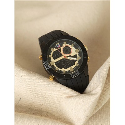 MEN'S BLACK STRAP WITH GOLD ACCENTS ANA DIGI WATCH