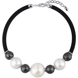 Колье Гевея (Майорка белая 30мм, лава черная, каучук черный; родий) 45-50см, Есть комплект