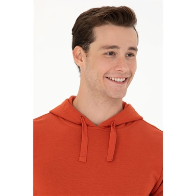 Erkek Kiremit Kapüşonlu Sweatshirt