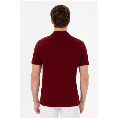 Erkek Slim Fit Polo Yaka Bordo Basic Tişört