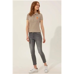 Kadın Haki Basic Polo Yaka Tişört