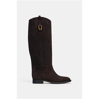 FLAT SUEDE RIDING BOOTS