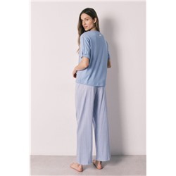 Pijama manga corta algodón pantalón rayas azul