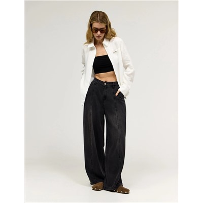 Белая рубашка изо льна на молнии