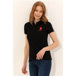 Kadın Siyah Basic Polo Yaka Tişört