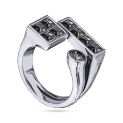 Кольцо Квадро (кристаллы SW темно-серые; покрытие родий), Есть комплект