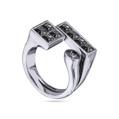 Кольцо Квадро (кристаллы SW темно-серые; покрытие родий), Есть комплект