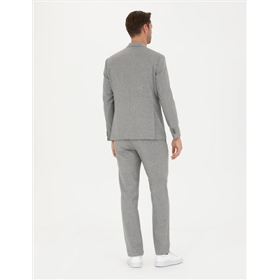 Gri Slim Fit Yün Karışımlı Takım Elbise