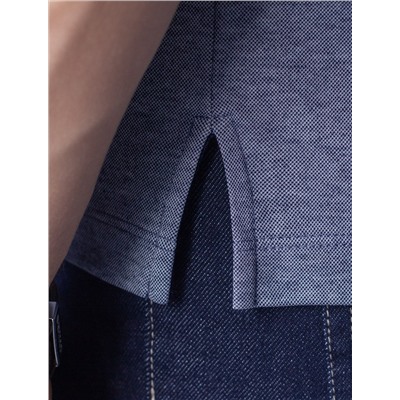 Футболка поло с воротником на пуговицах из полотна пике с меланжевым плетением с эластаном