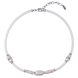 Колье Гевея (жемчуг белый, каучук белый; покрытие родий) 42-47см, Есть комплект