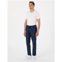 Lacivert Slim Fit Keten Karışımlı Pantolon