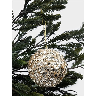 Игрушка елочная, 8 см, пластик, шампань, Шар с пайетками, New year