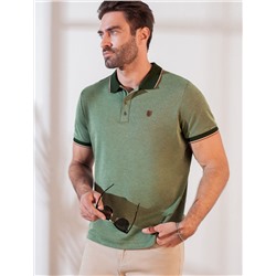 Футболка поло с воротником на пуговицах из полотна пике с меланжевым плетением с эластаном