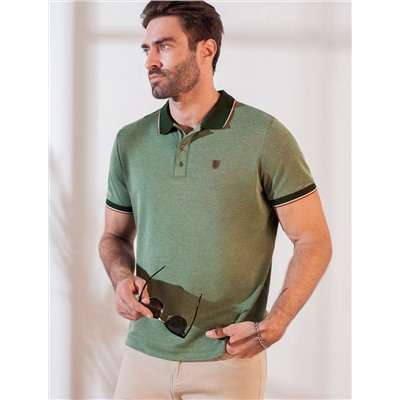 Футболка поло с воротником на пуговицах из полотна пике с меланжевым плетением с эластаном