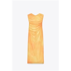 PRINTED TULLE STRAPLESS DRESS