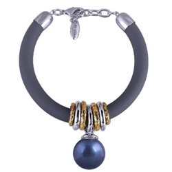 Браслет Гевея (Майорка 16мм черничная, каучук графит; покрытие родий) 19-22см, Есть комплект