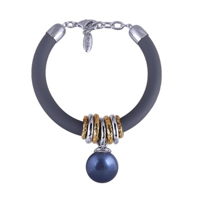 Браслет Гевея (Майорка 16мм черничная, каучук графит; покрытие родий) 19-22см, Есть комплект