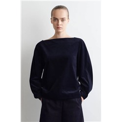 Женская цельная рубашка из тонкого вельвета с вырезом-лодочкой КО*С