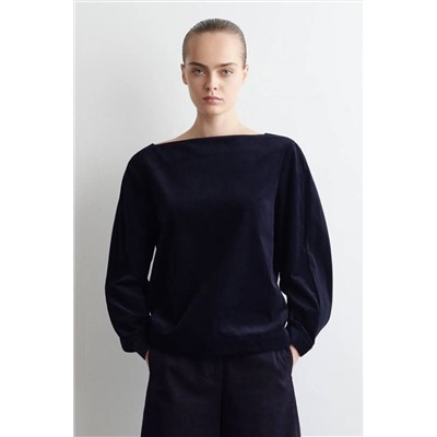 Женская цельная рубашка из тонкого вельвета с вырезом-лодочкой КО*С