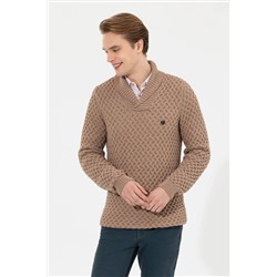 Erkek Camel Melanj Şal Yaka Triko Kazak