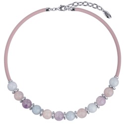 Колье Терра (морганит микс 10мм, каучук розовый; покрытие родий) 45-52см, Есть комплект