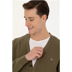 Erkek Haki Melanj Basic Triko Hırka