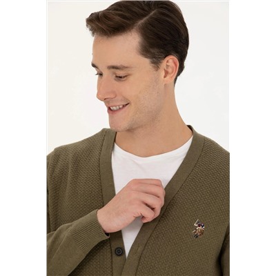 Erkek Haki Melanj Basic Triko Hırka