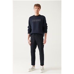 Lacivert Bisiklet Yaka 3 İplik İçi Polarlı Baskılı Regular Fit Standart Kesim Sweatshirt