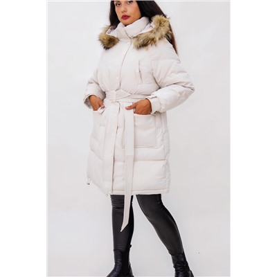 Зимняя куртка на поясе с натуральным мехом арт. 23226
