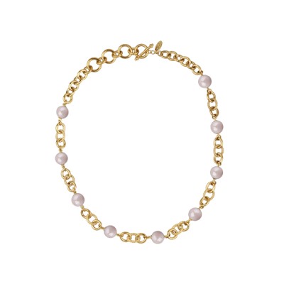 Колье Симбиоз (Майорка розовая 12мм; покрытие золото) 50-60см, Есть комплект