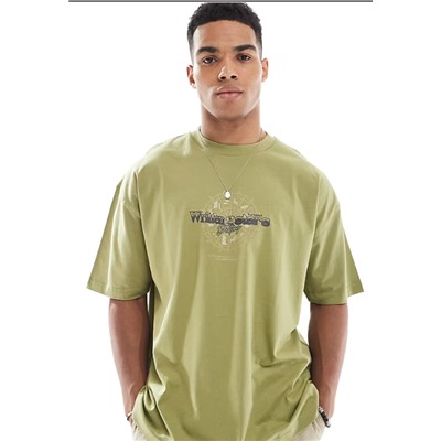 ASOS DESIGN oversized t-shirt with celestial graphic in khaki