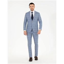 Ekose Açık Mavi Slim Fit Takım Elbise