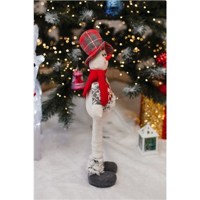 Игрушка новогодняя с выдвижными ногами Снеговик в шляпе с ягодой серо-красный