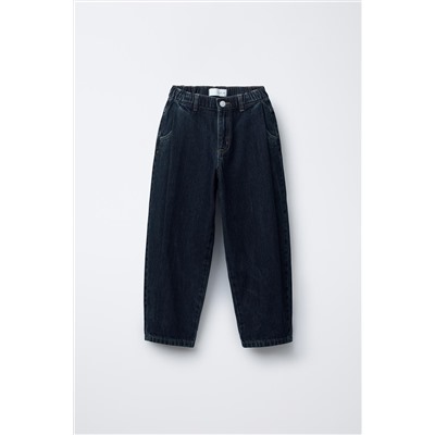 PLEATED BALLOON-FIT DENIM TROUSERS