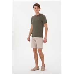 Erkek Slim Fit Bisiklet Yaka Koyu Haki Tişört