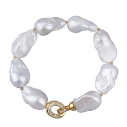 Браслет Барокко (жемчуг 15-25мм белый, фианит; покрытие золото) 21см, Есть комплект