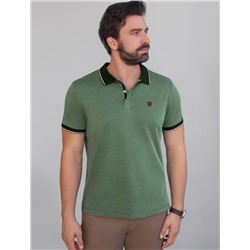 Футболка поло с воротником на пуговицах из полотна пике с меланжевым плетением с эластаном