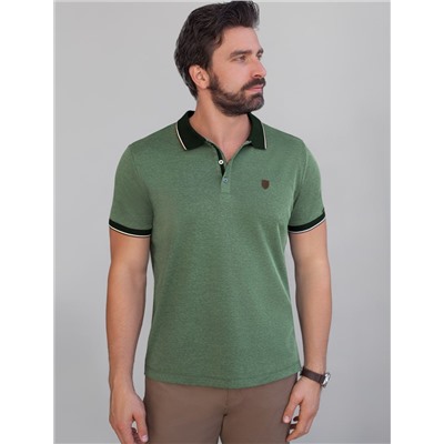 Футболка поло с воротником на пуговицах из полотна пике с меланжевым плетением с эластаном