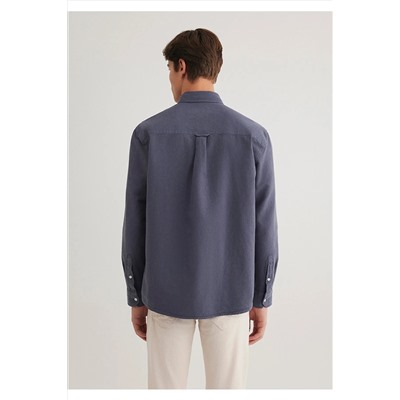 Mavi Keten Karışımlı Tencel Gömlek Regular Fit / Normal Kesim 0211377-82183